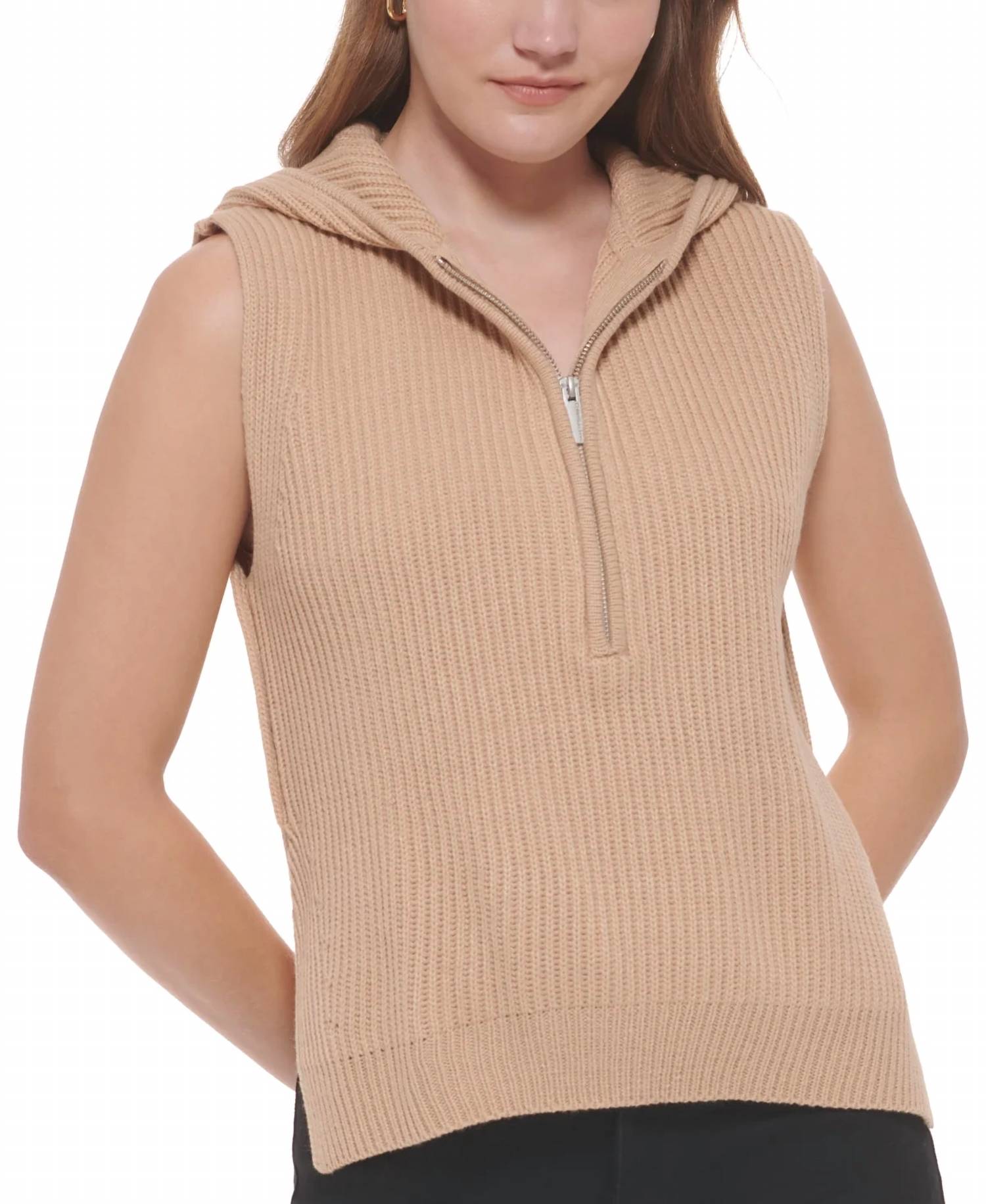 Top sin mangas con tejido acanalado color beige