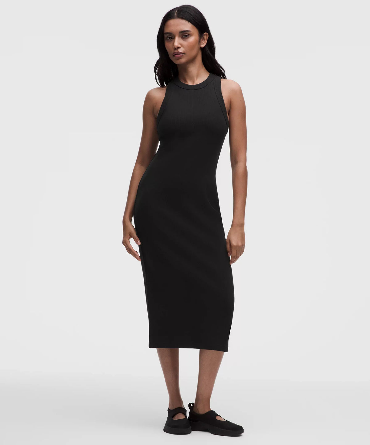 Vestido de algodón midi con tejido acanalado