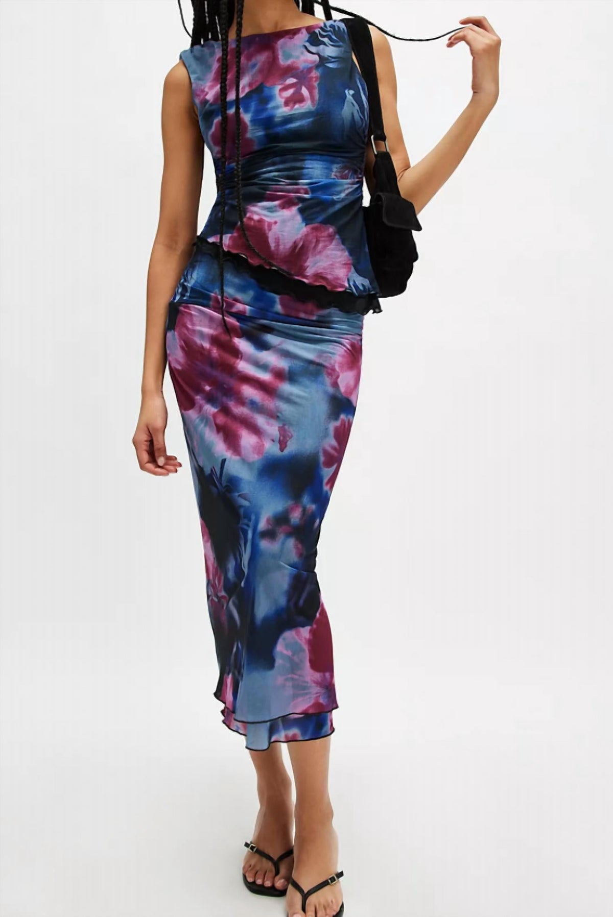 Falda midi color azul