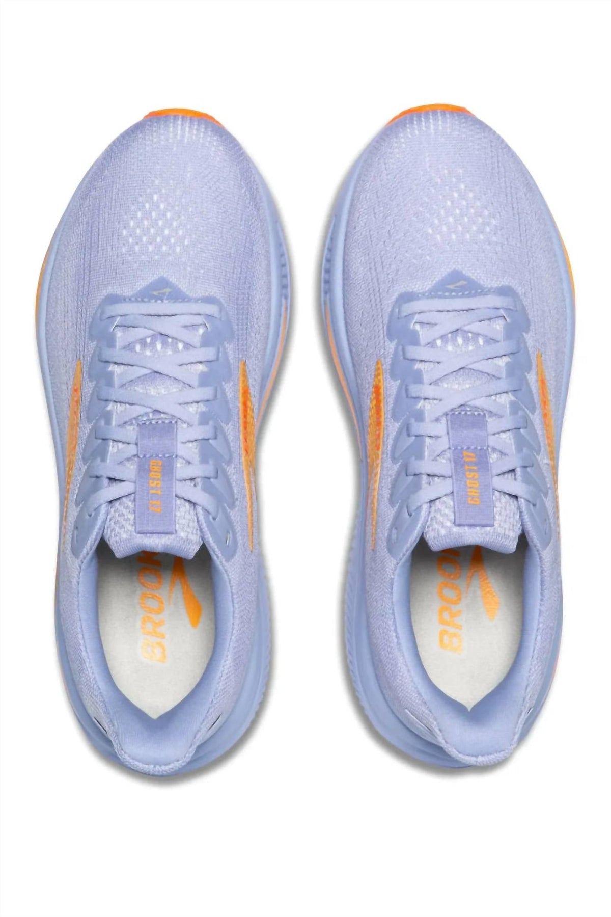 Tenis para correr de mujer color blanco y azul y naranja