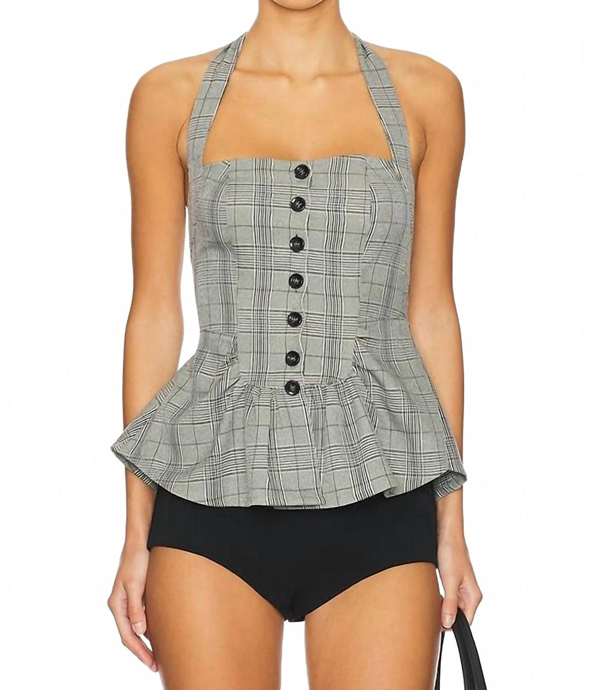 Top a cuadros color gris