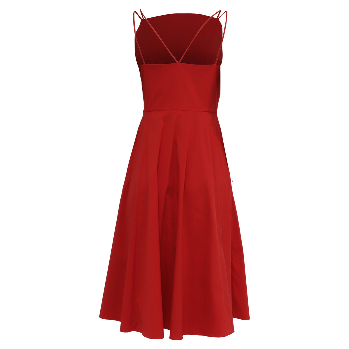 Vestido de algodón midi con escote cuadrado color rojo
