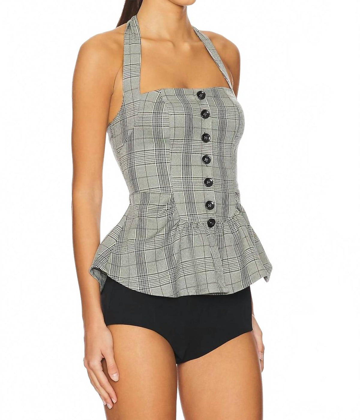 Top a cuadros color gris