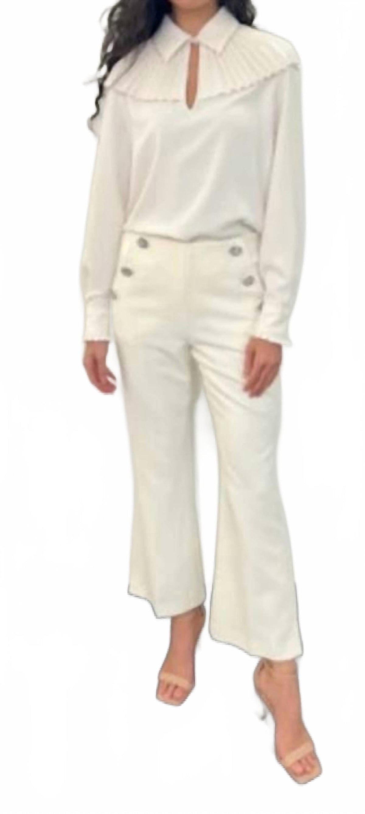 Top con pliegues color blanco