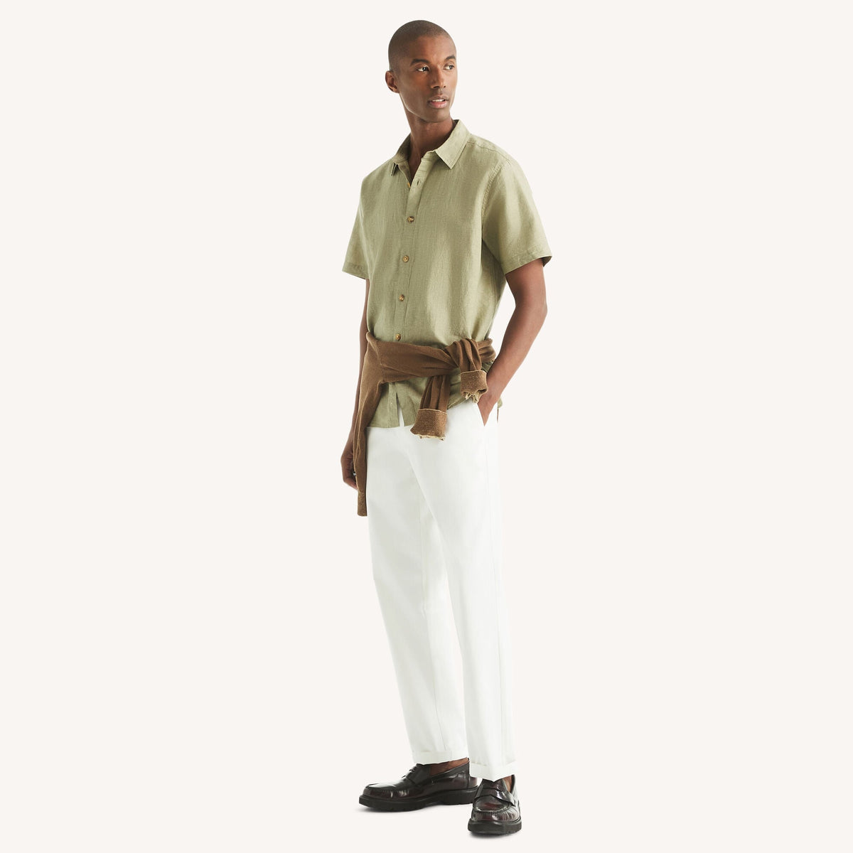 Camisa de hombre de lino de manga corta