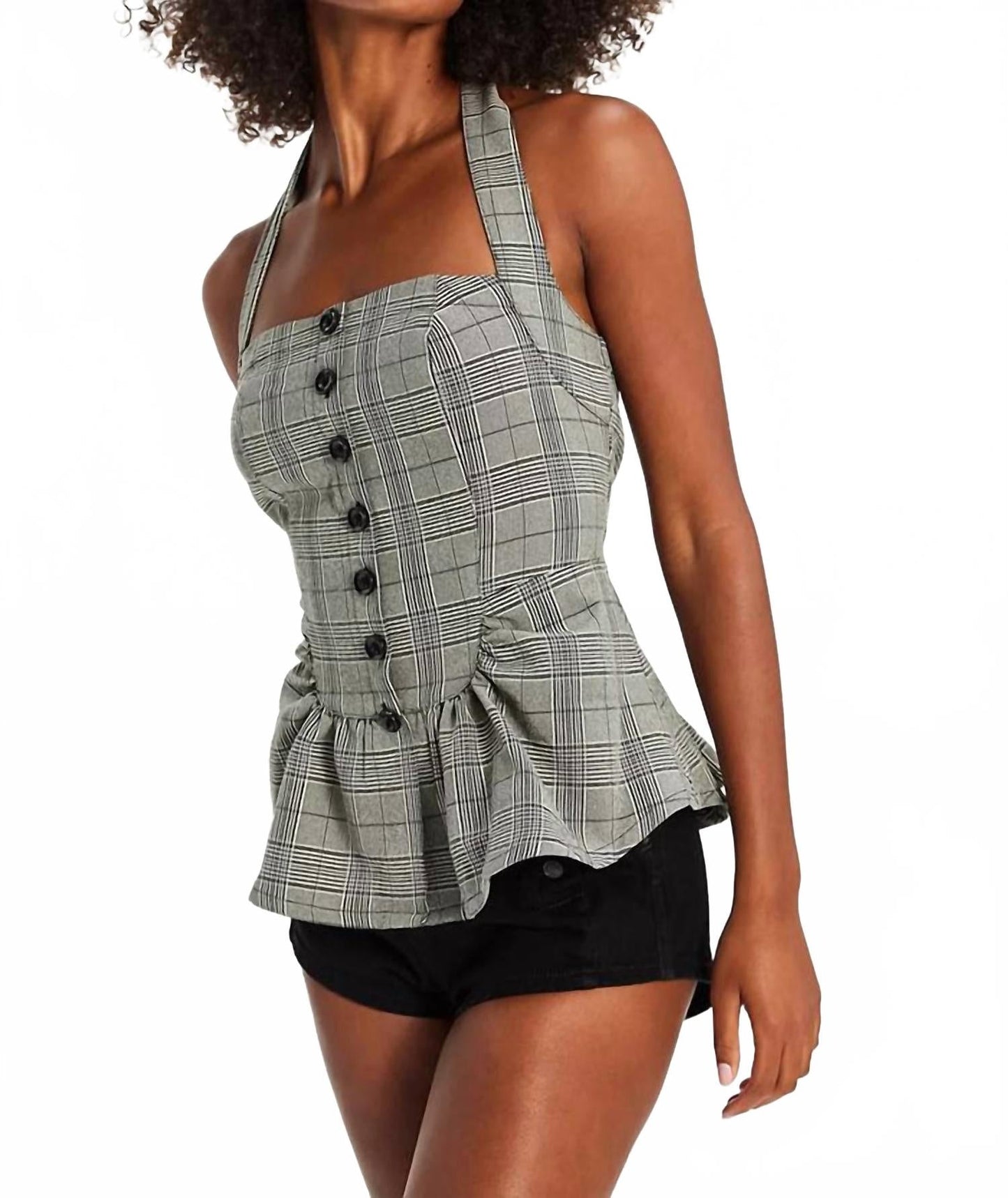 Top a cuadros color gris