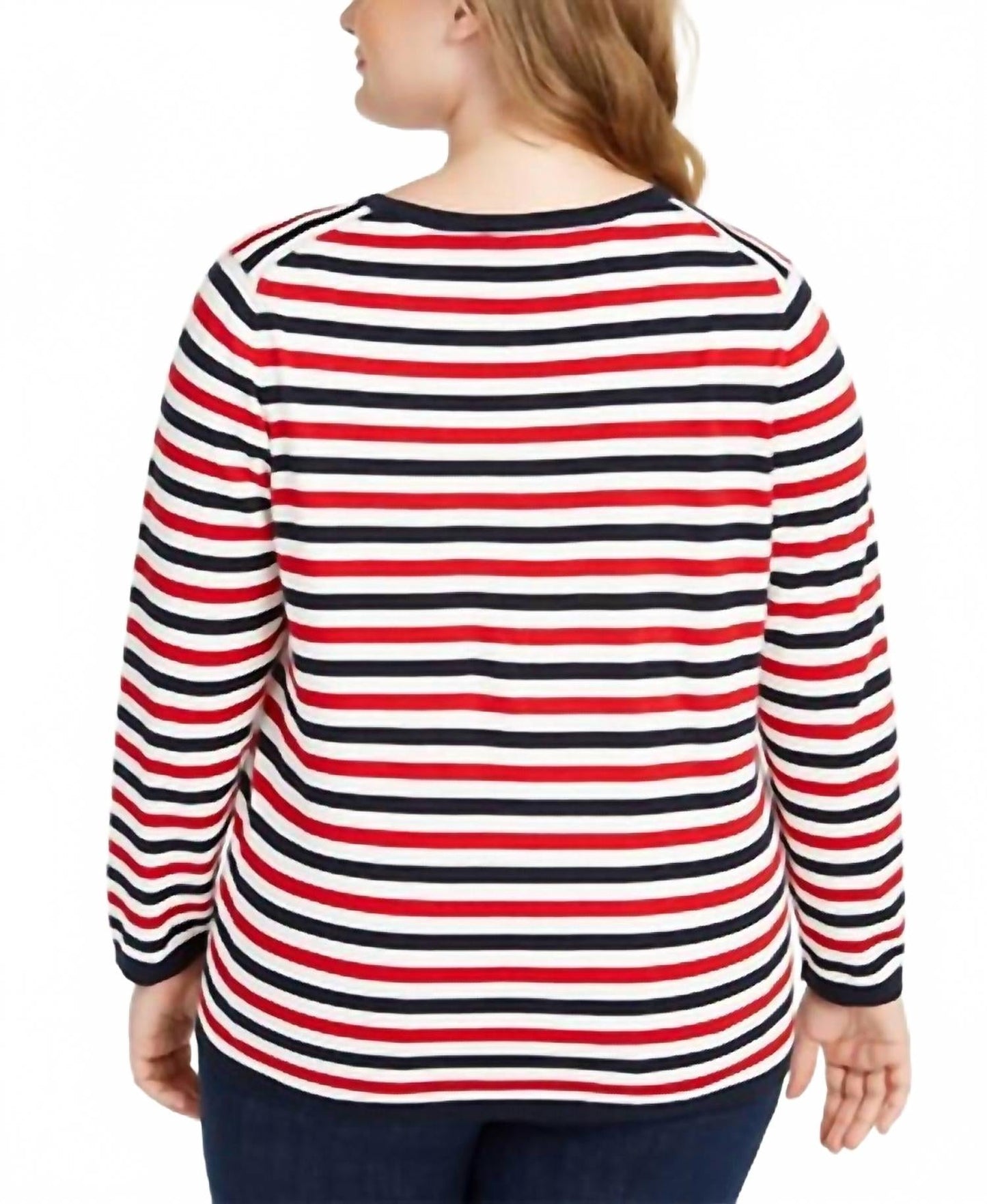 Suéter de mujer color azul marino y rojo