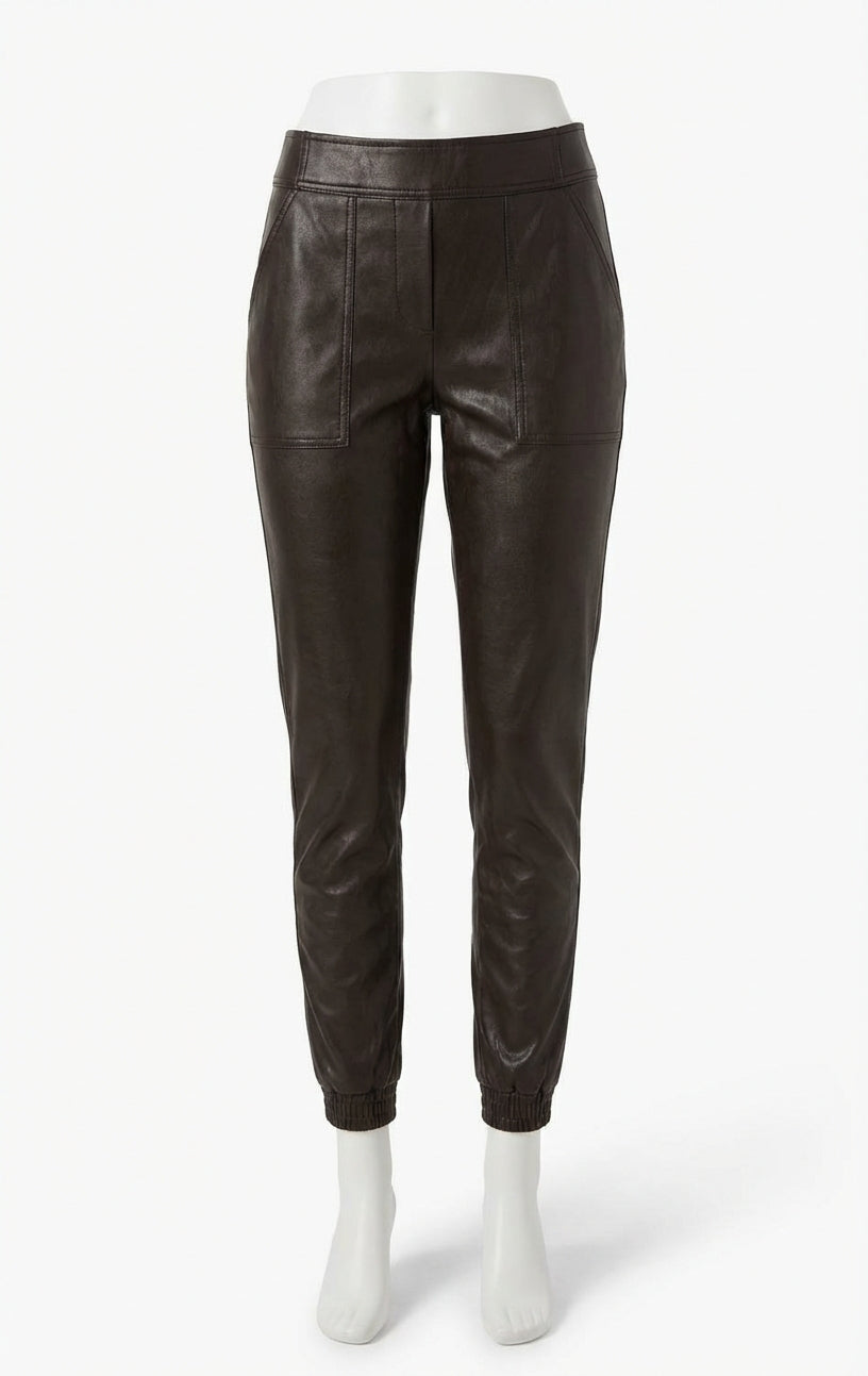 Pantalón deportivo de efecto cuero color negro