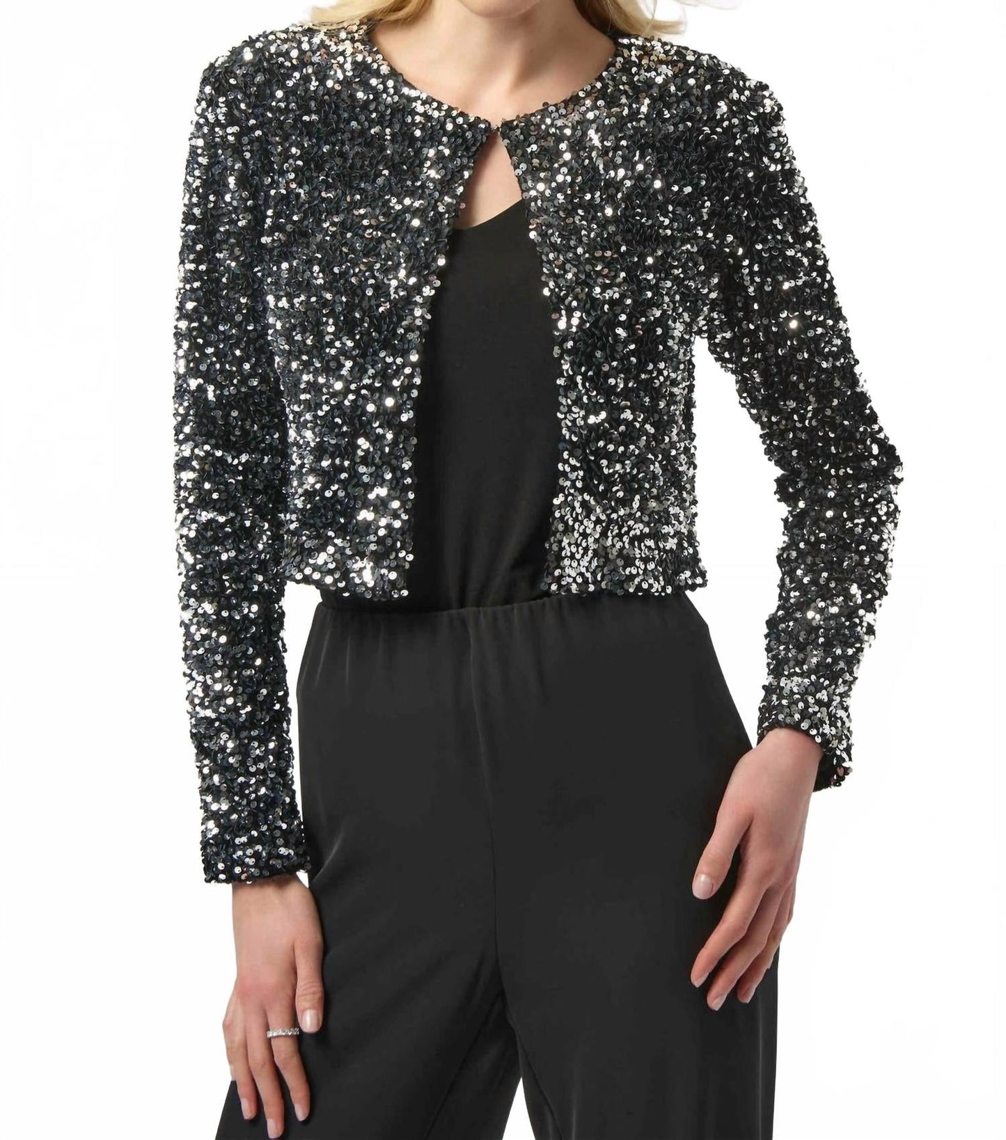 Chaqueta de manga larga con lentejuelas color plateado