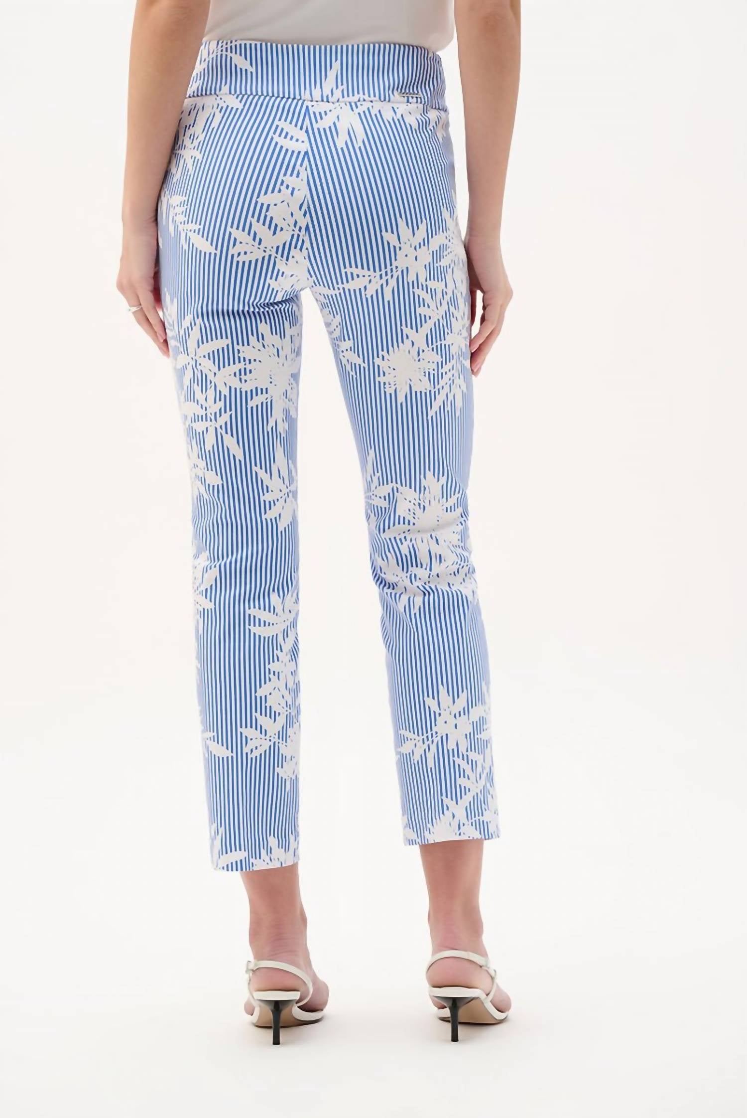 Pantalón de corte recto con estampado floral a rayas color azul
