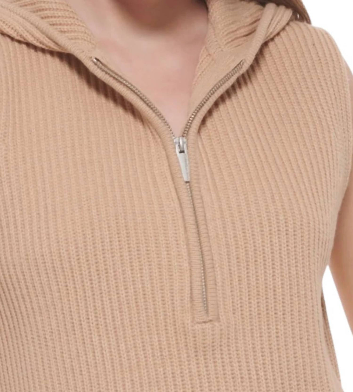 Top sin mangas con tejido acanalado color beige