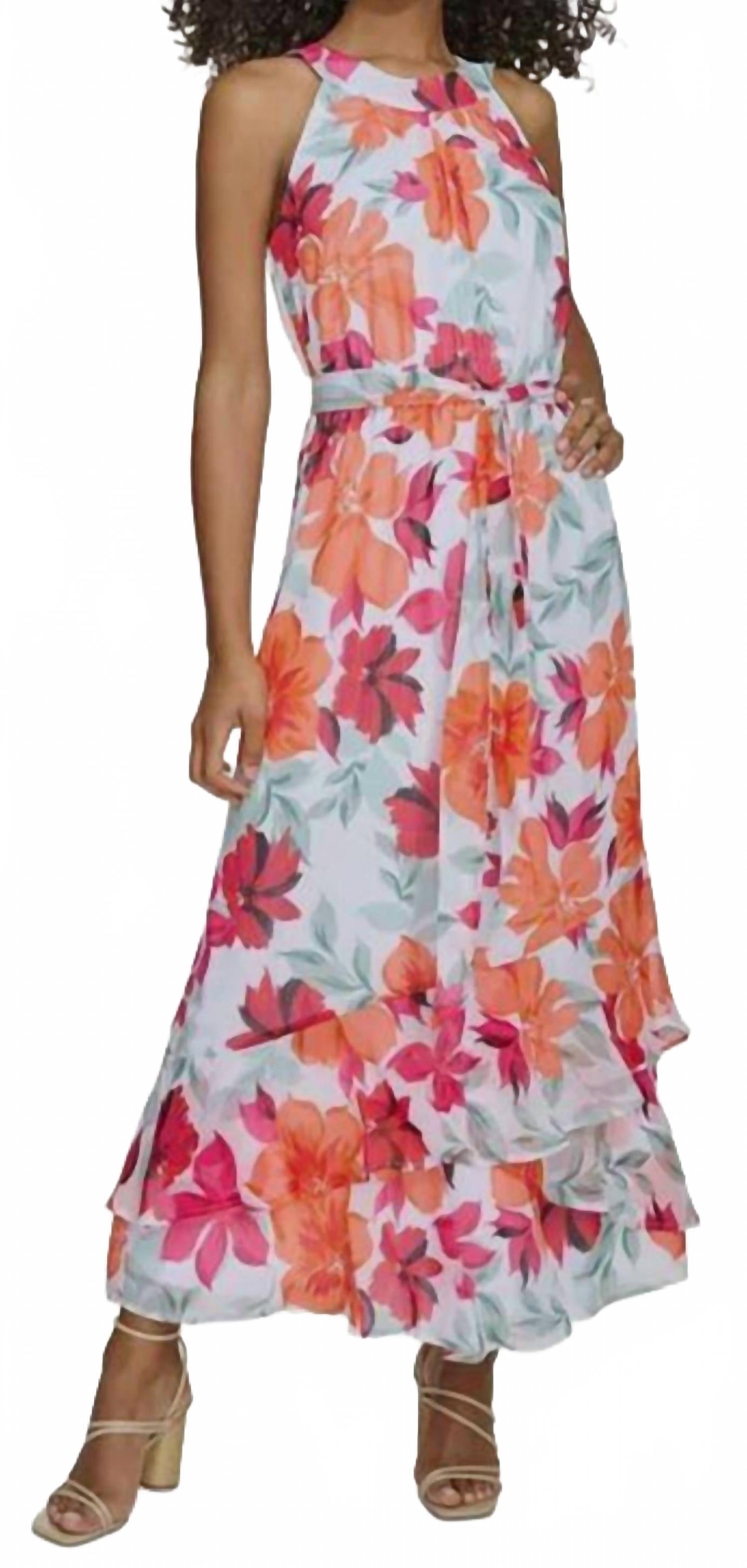 Vestido largo con estampado floral color blanco