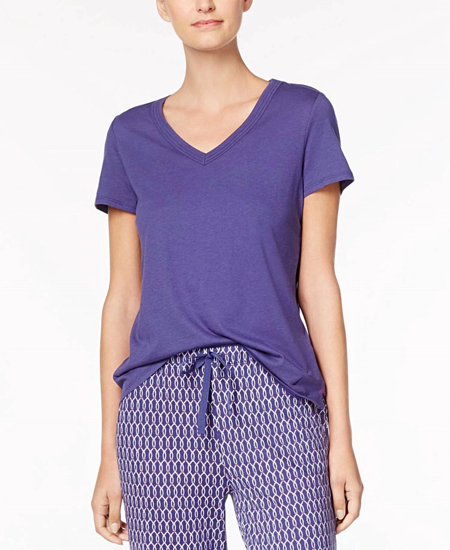 Camiseta con cuello en V color azul