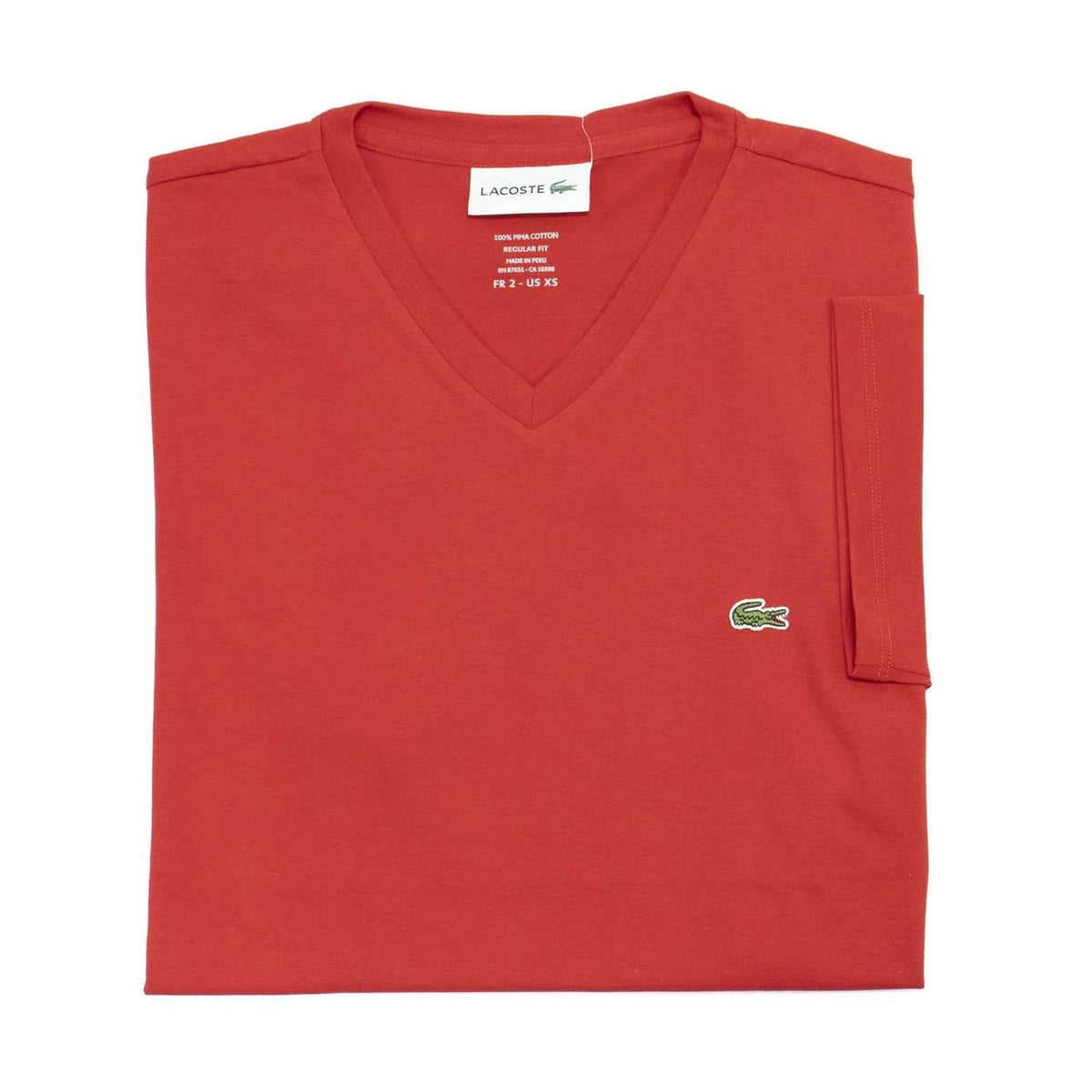 Camiseta de hombre de manga corta con cuello en V color rojo