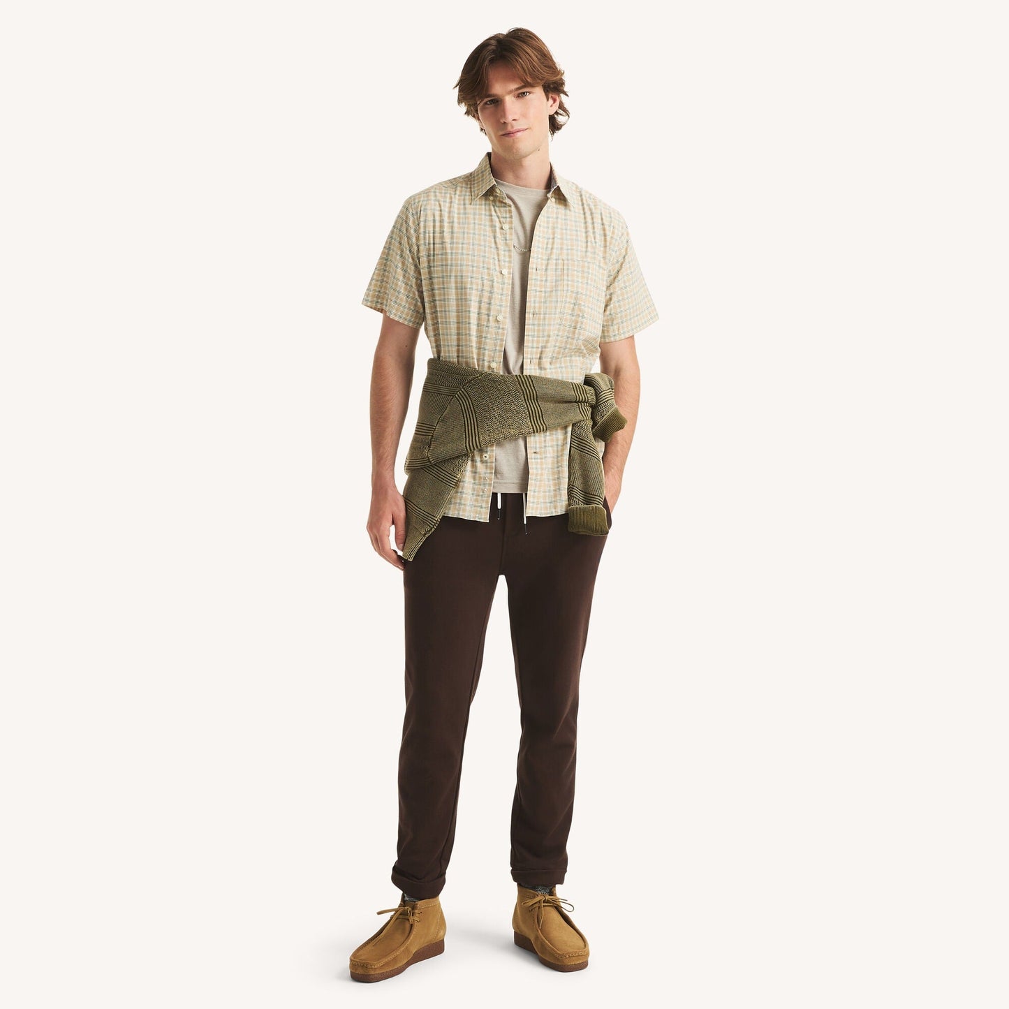 Camisa de hombre de manga corta a cuadros