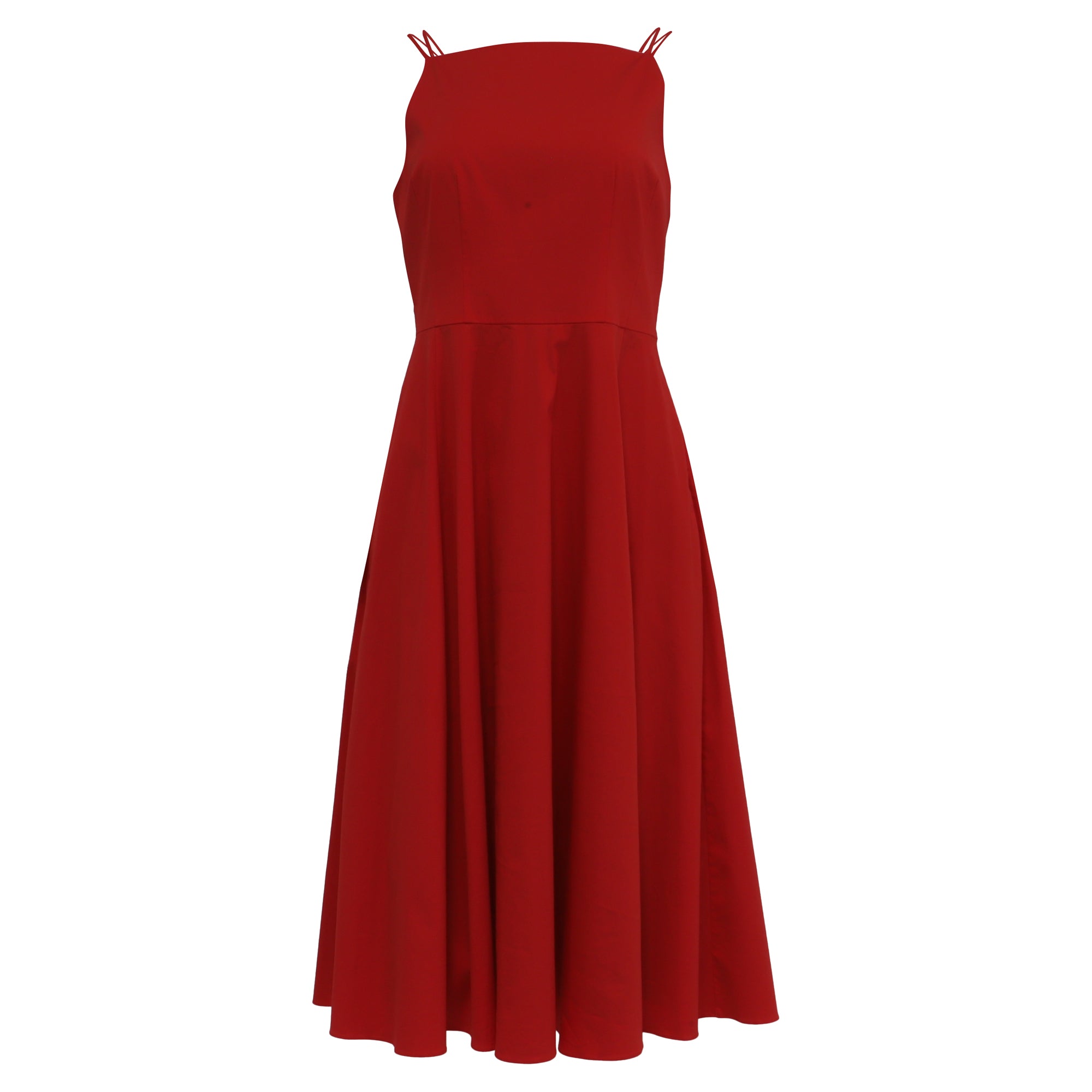 Vestido de algodón midi con escote cuadrado color rojo