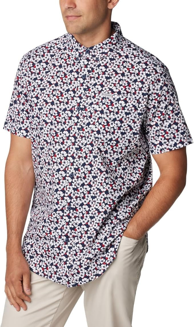 Camisa de hombre de manga corta con estampado floral color azul marino