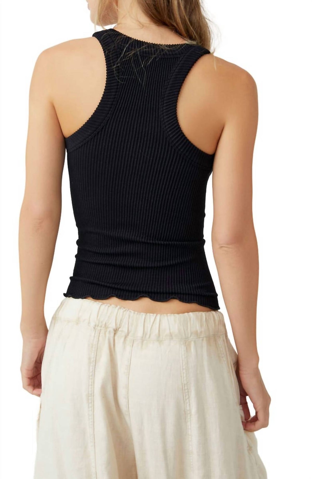 Camiseta sin mangas con tejido acanalado color negro