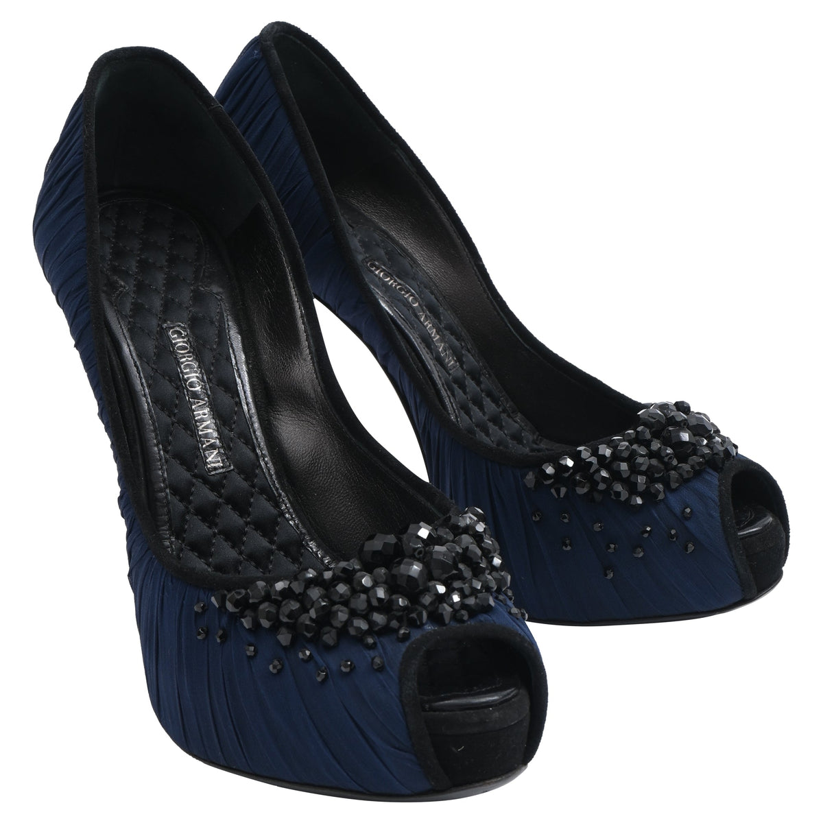 Tacones de satén color azul marino