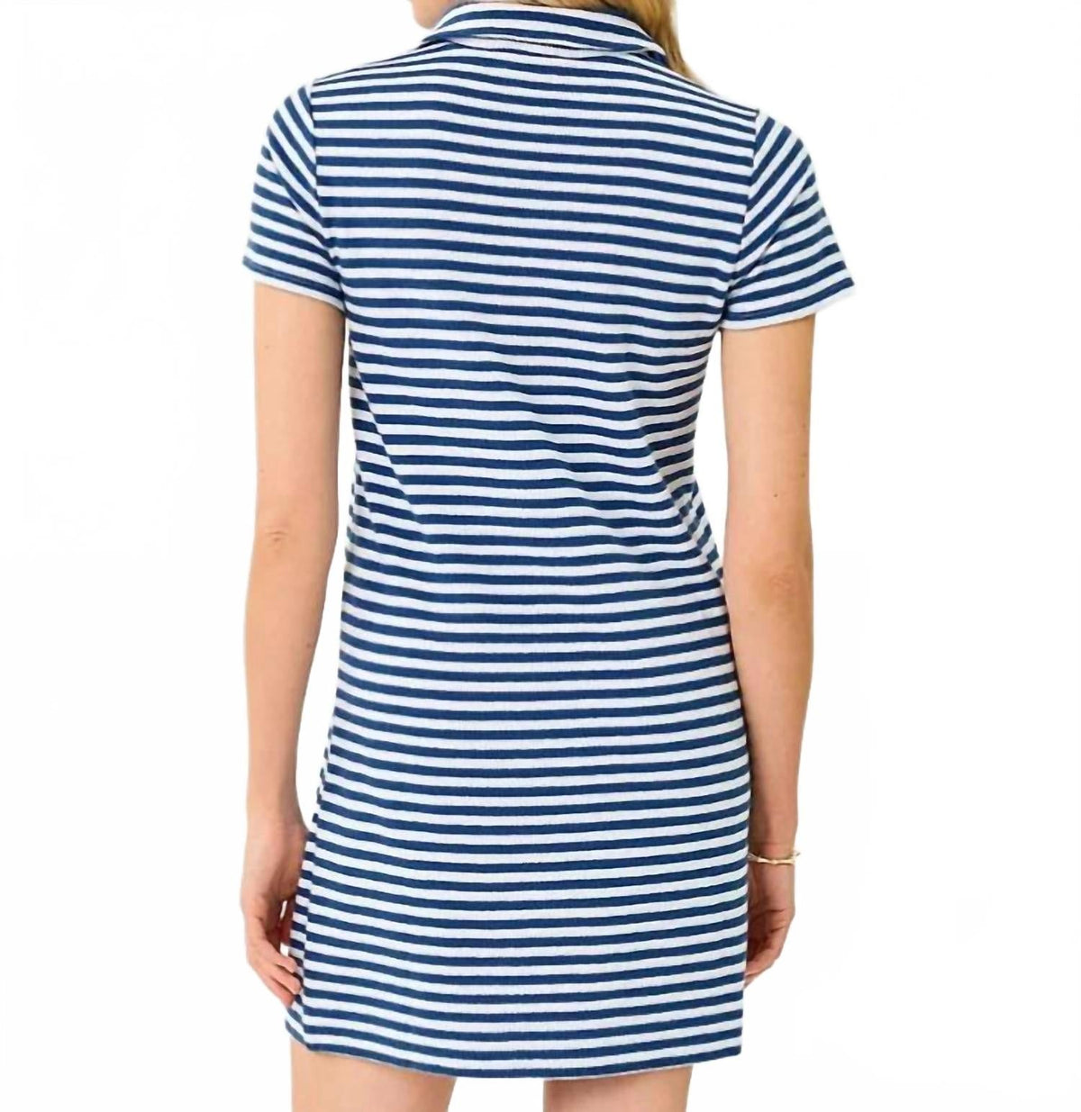 Vestido de manga corta a rayas color azul marino