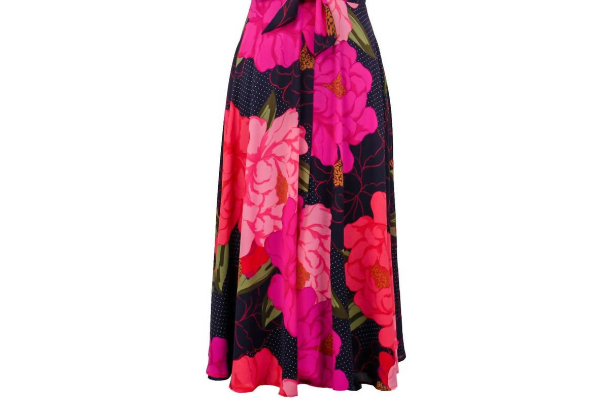 Vestido midi con estampado floral color rosado y multicolor