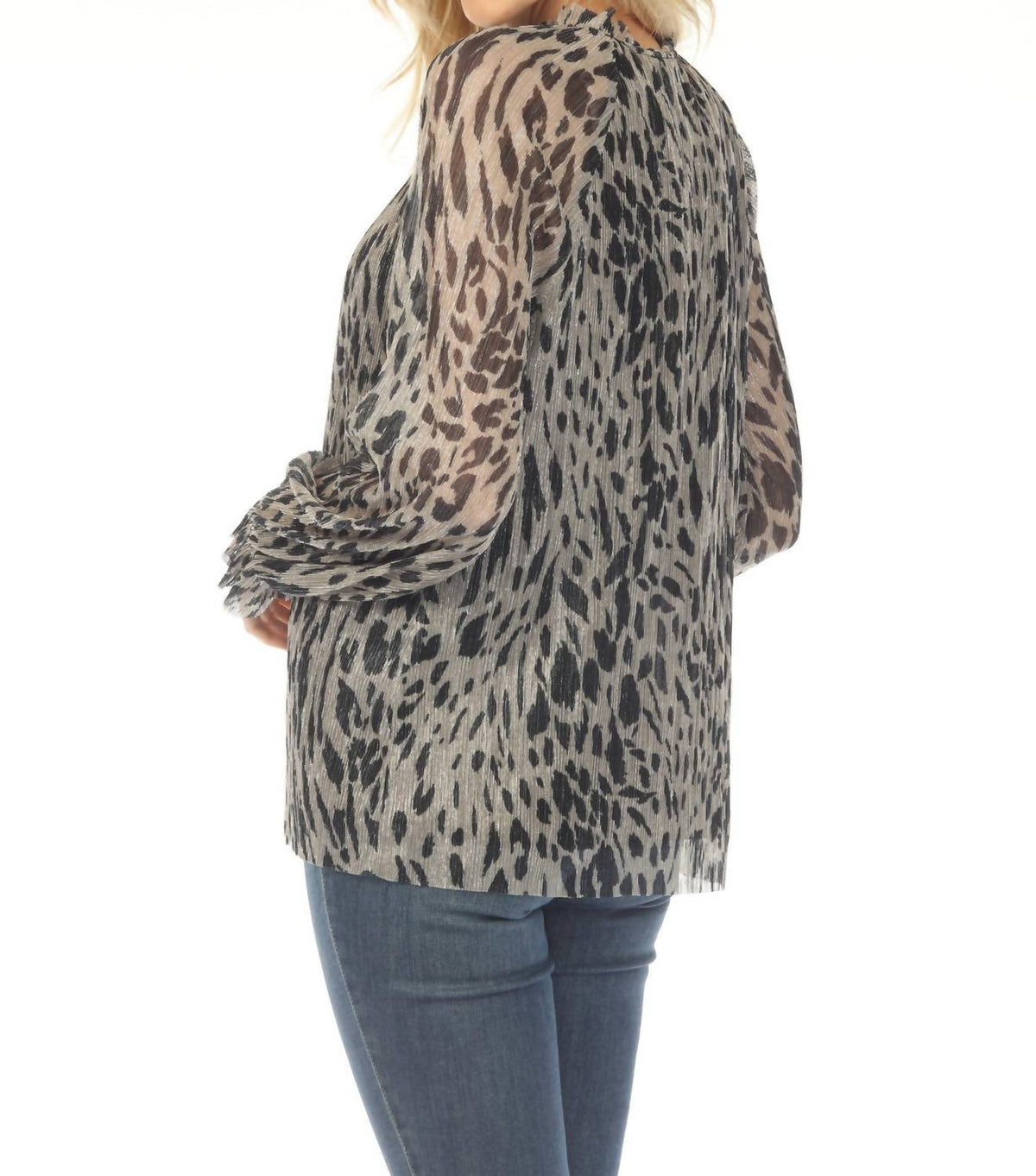 Blusa con estampado animal con pliegues color negro y beige