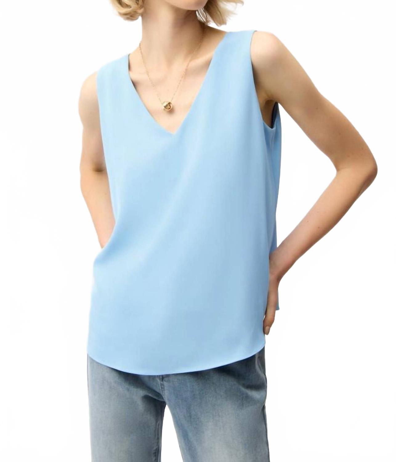 Camiseta sin mangas con cuello en V color azul