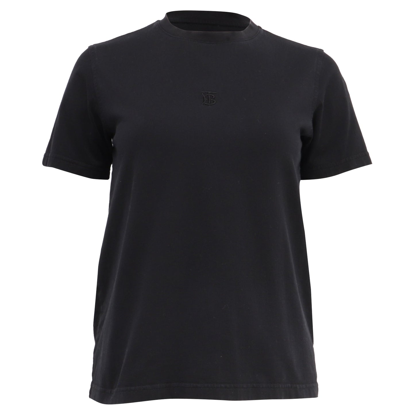 Camiseta de algodón con cuello redondo con bordado color negro