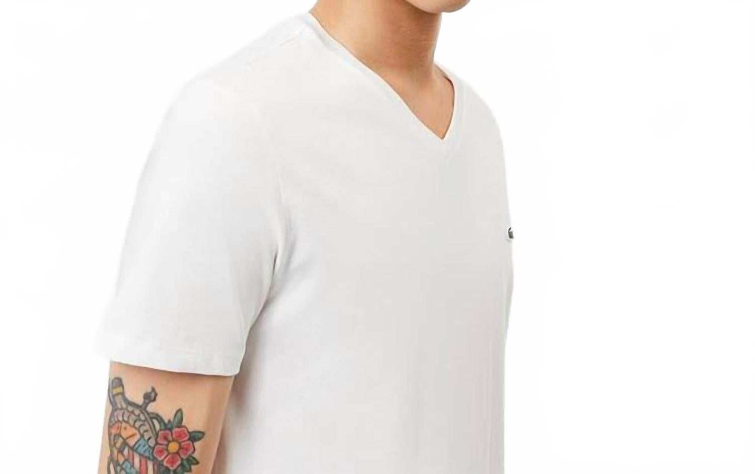 Camiseta de manga corta con cuello en V color blanco