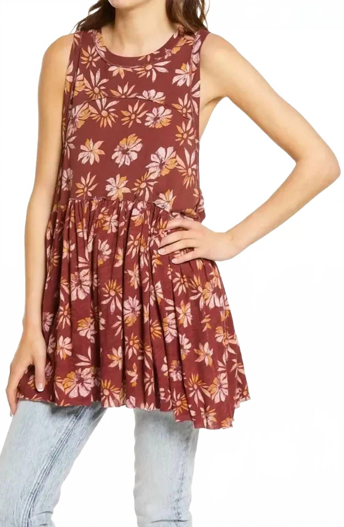 Camiseta sin mangas con estampado floral