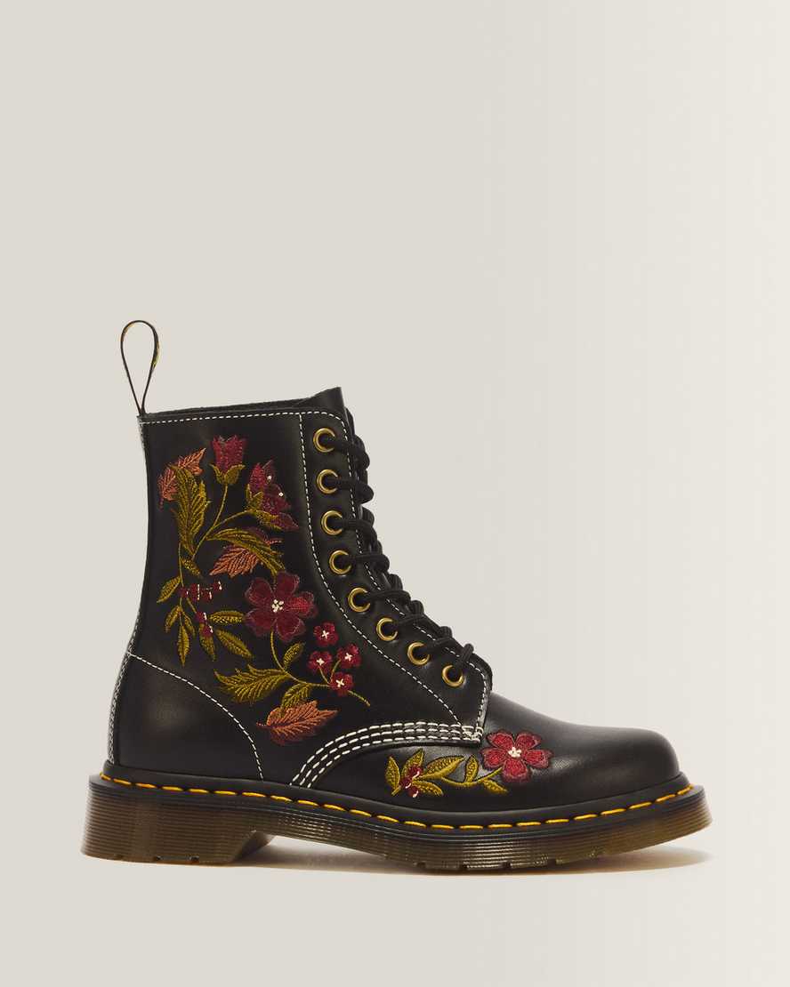 Botas de cuero con estampado floral con cordones