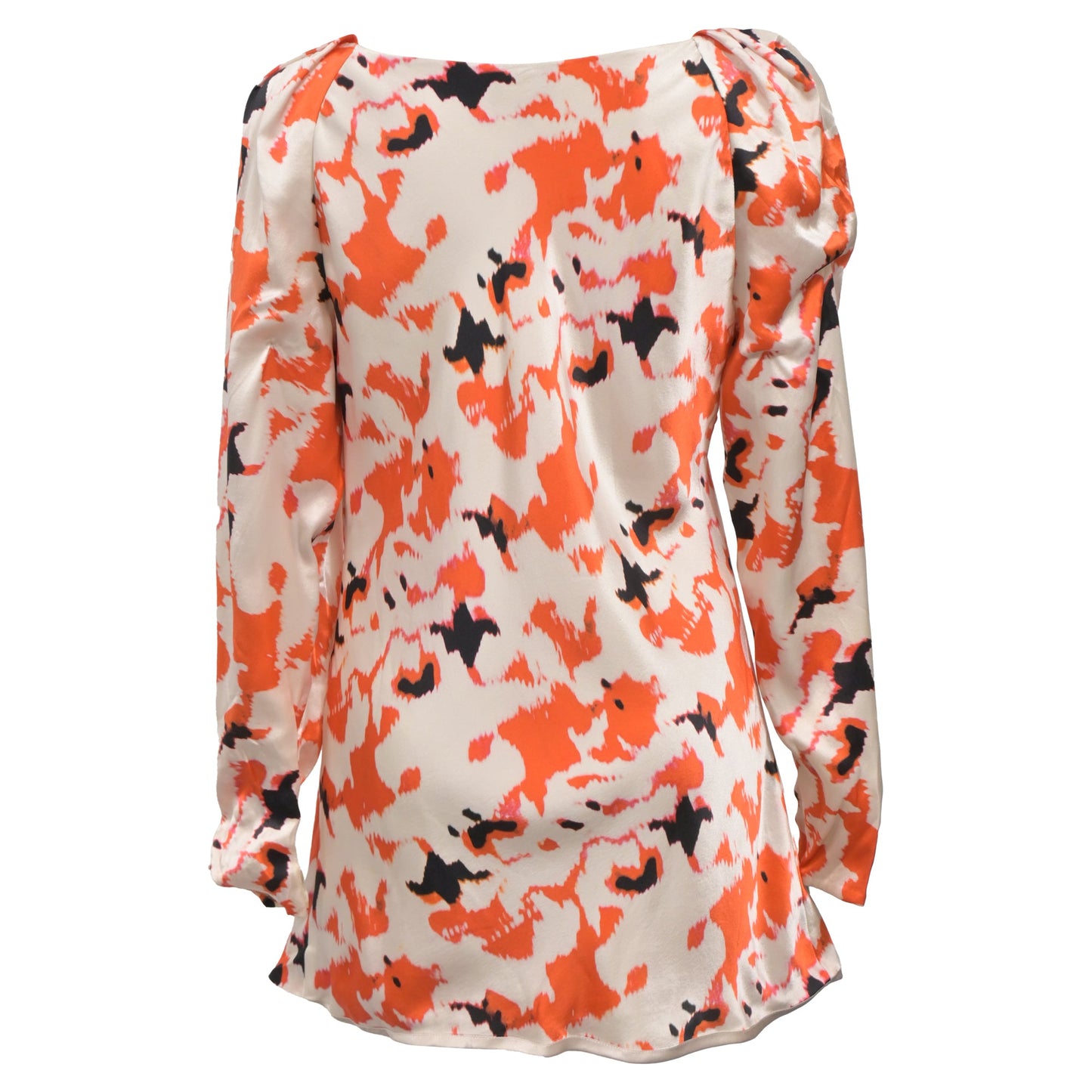 Top de seda de manga larga con estampado color naranja