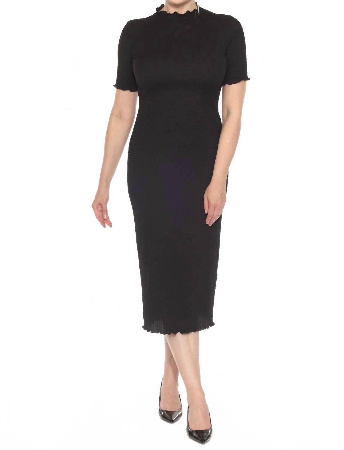 Vestido midi con cuello alto color negro