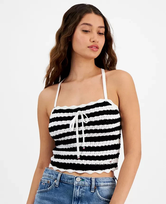 Camiseta sin mangas de mujer a rayas color negro