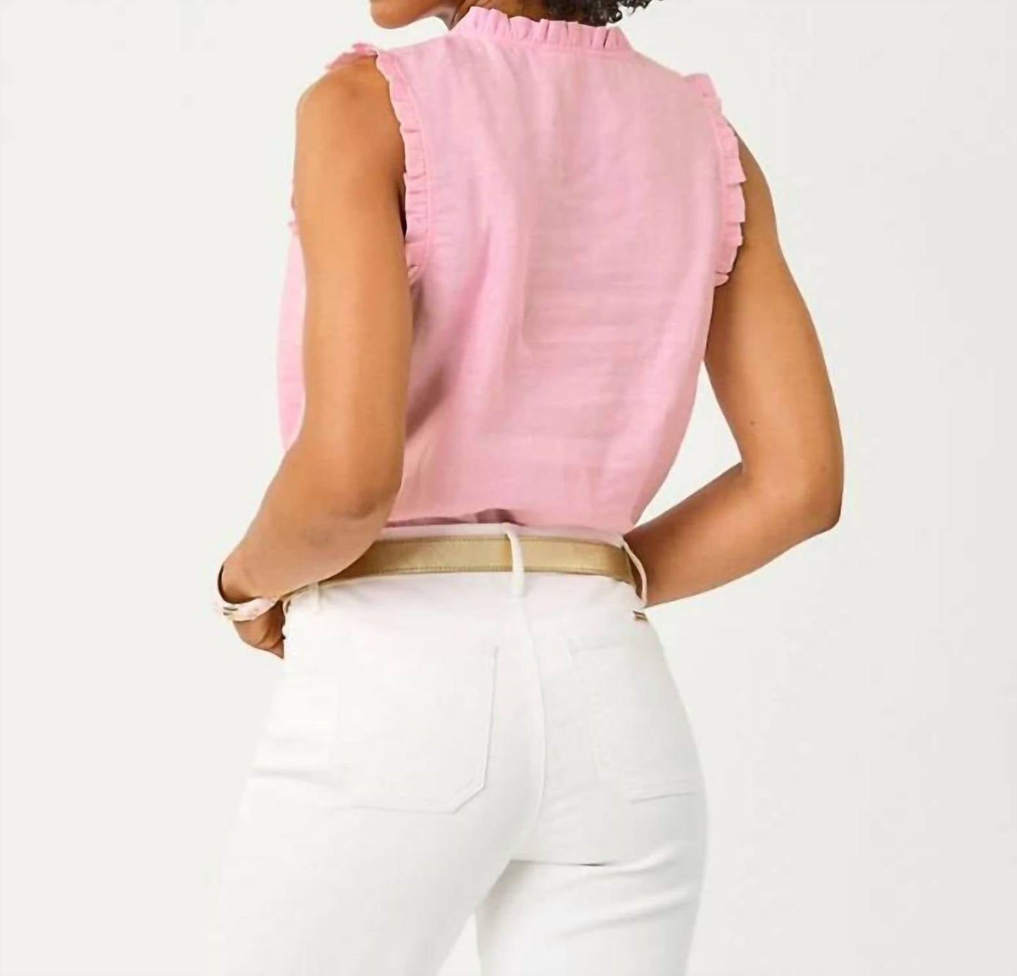 Camiseta sin mangas con boleros color blanco y rosado
