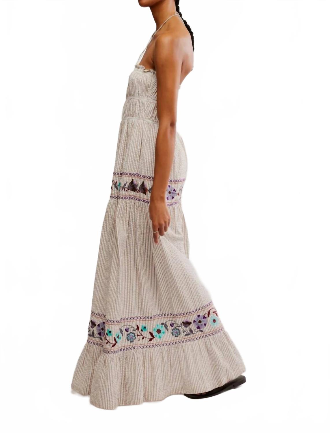 Vestido midi a rayas color marfil