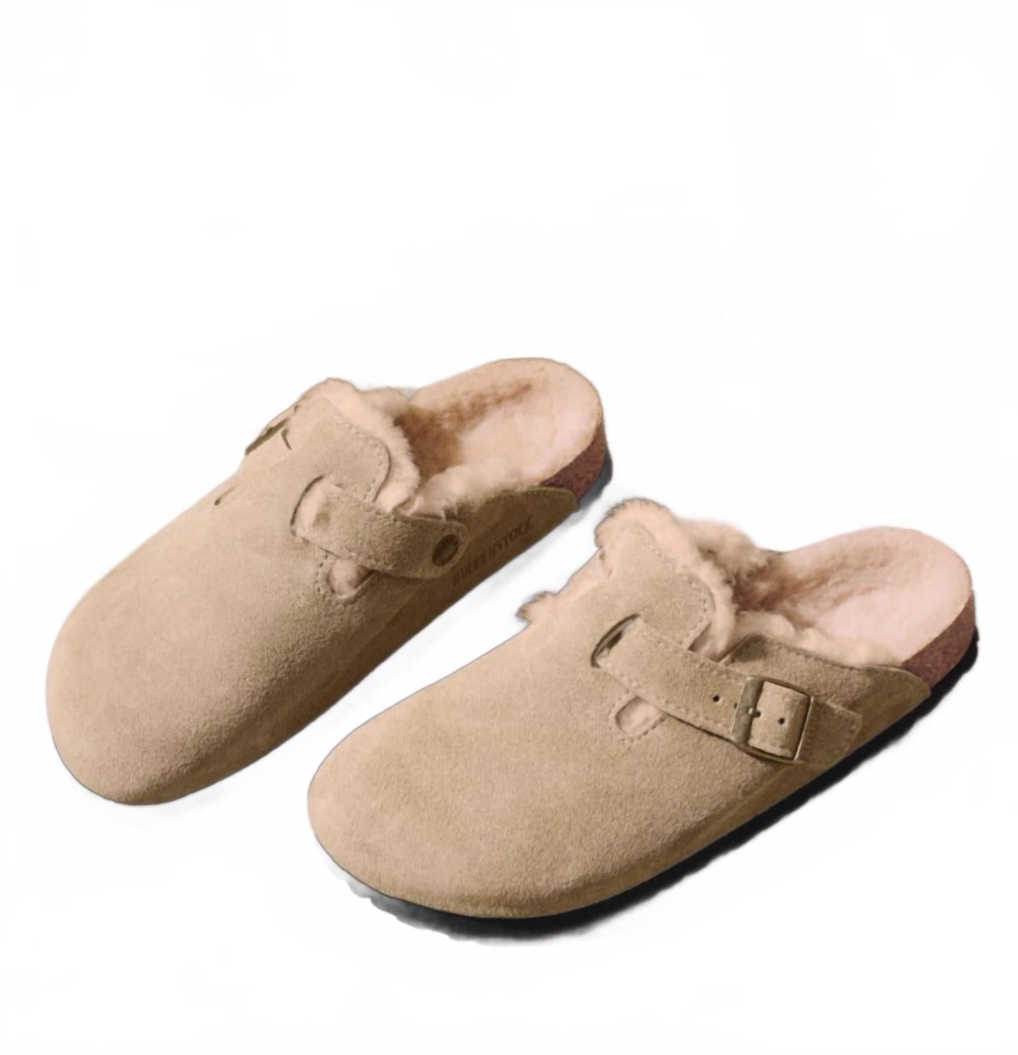 Zuecos de mujer de gamuza color taupe