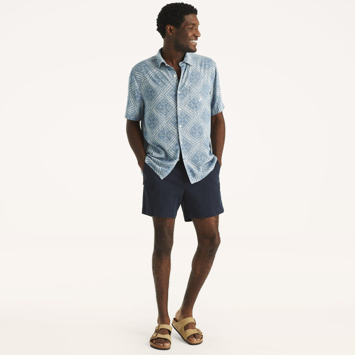 Camisa de hombre de lino de manga corta con estampado