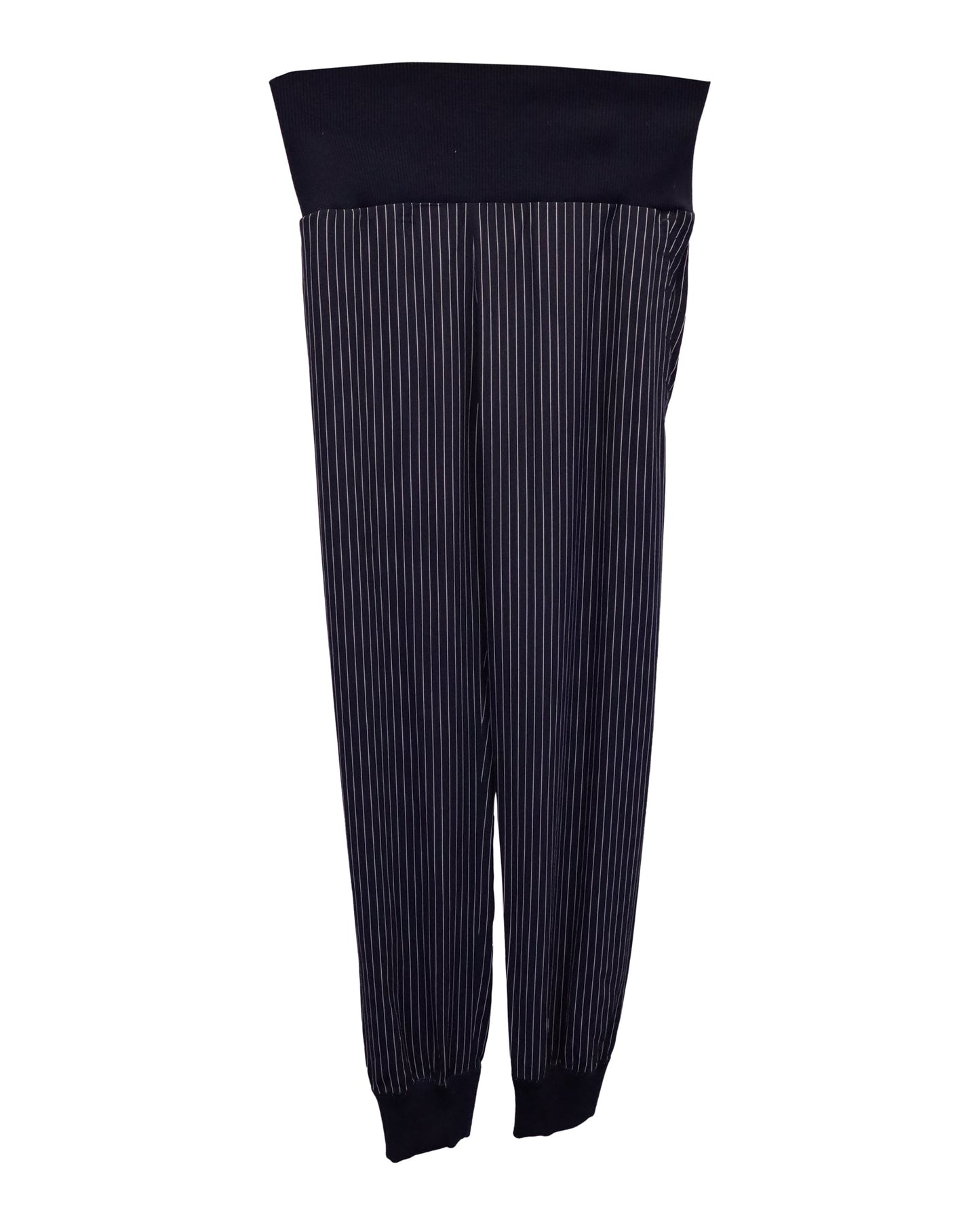 Pantalón de seda a rayas con cintura elástica color azul marino