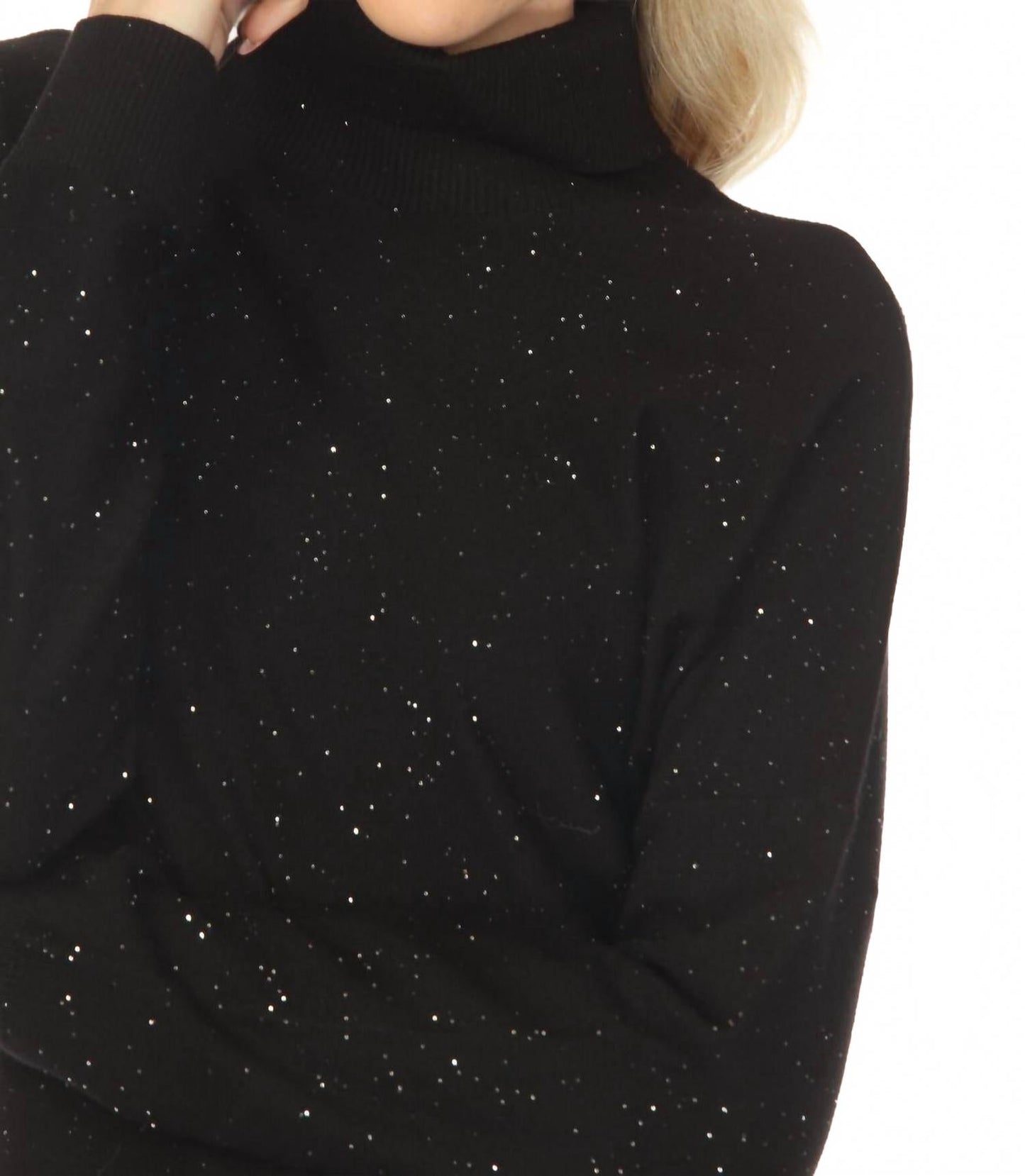 Vestido midi con cuello alto con lentejuelas color negro