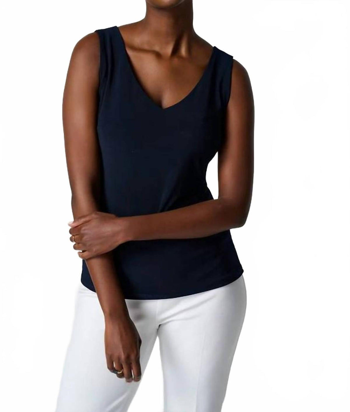 Camiseta sin mangas de mujer con cuello en V color azul marino