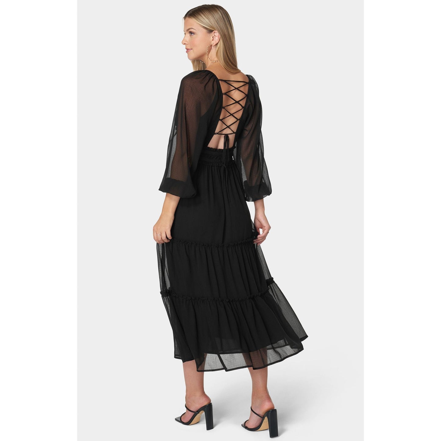 Vestido de mujer de gasa midi con cordones