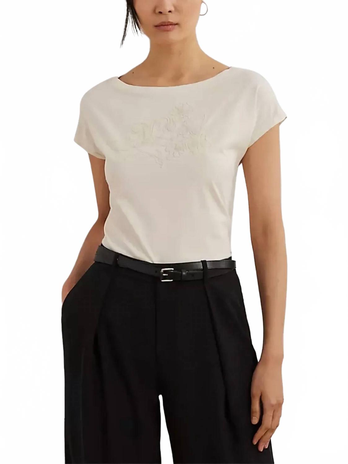 Camiseta de algodón con bordado color blanco