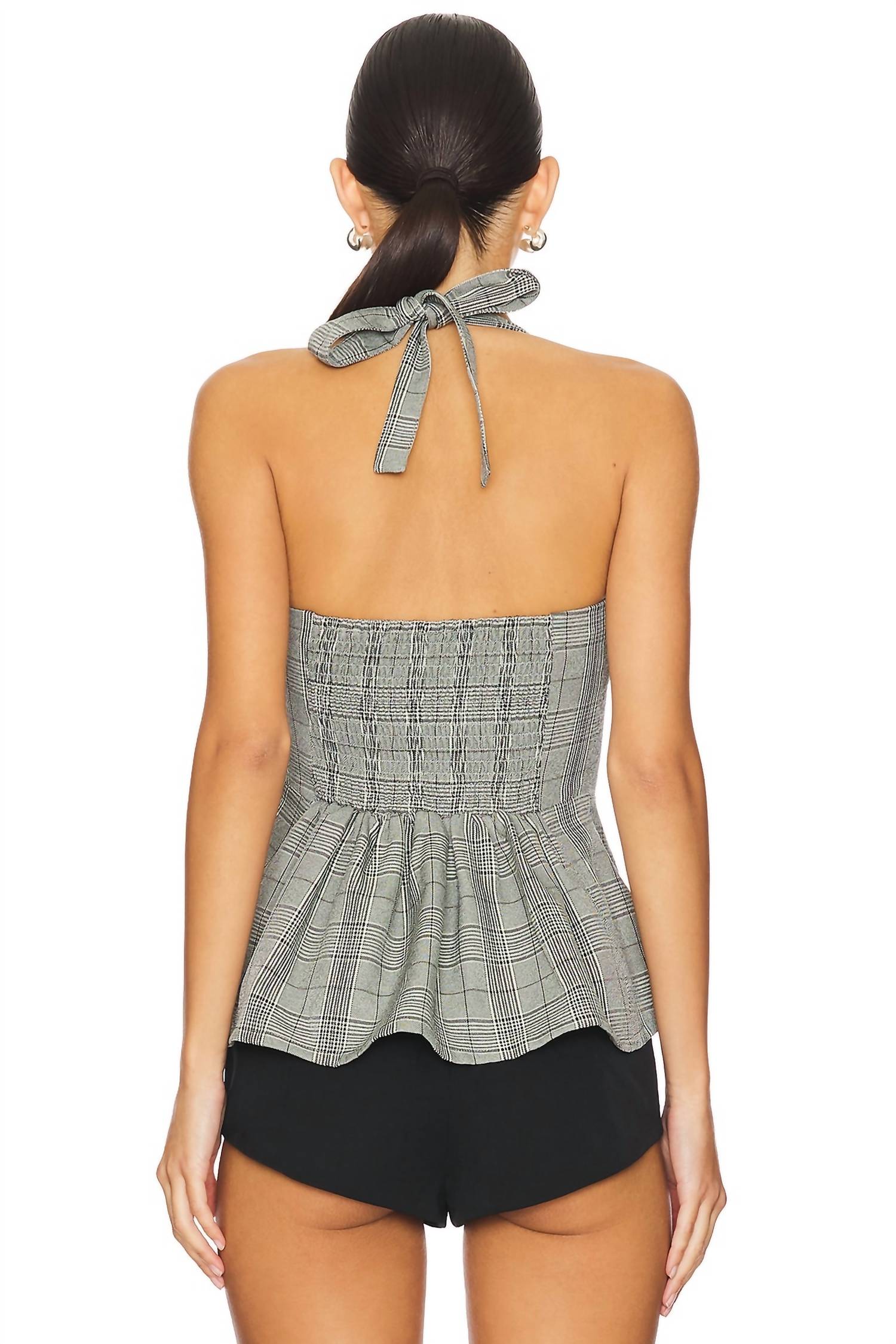 Top a cuadros color gris