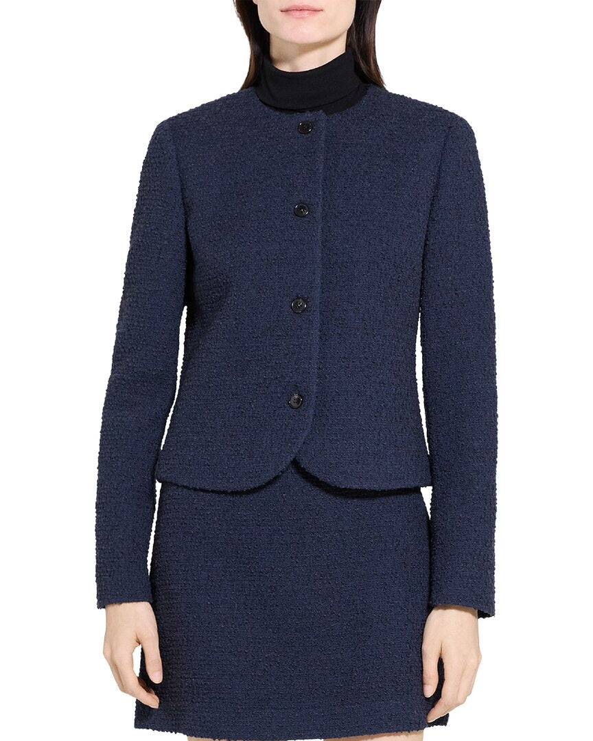Chaqueta de mezcla de lana con cuello redondo