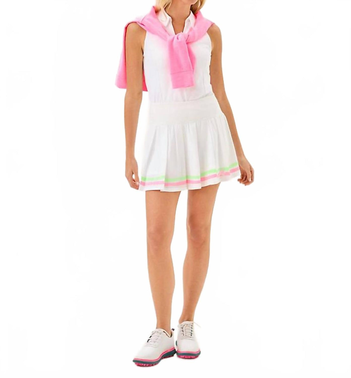 Falda pantalón de tiro alto con pliegues color blanco