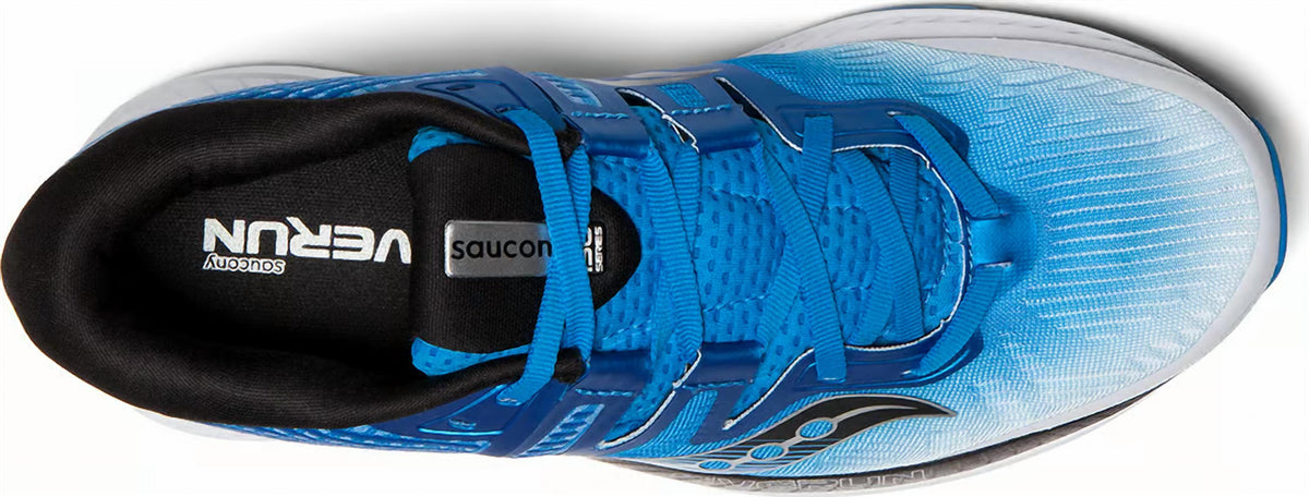 Tenis para correr de hombre color negro y blanco y azul
