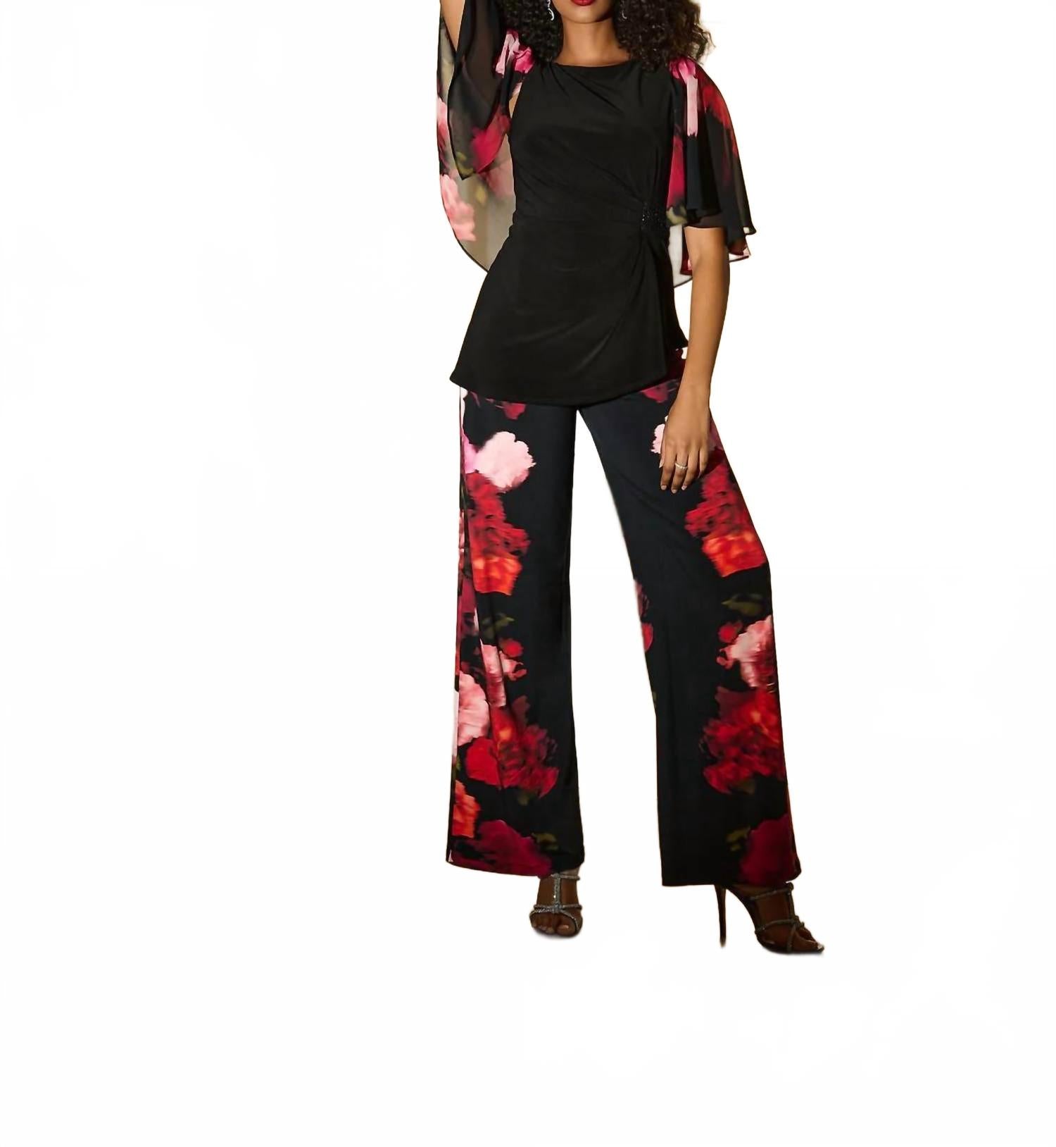 Pantalón de pierna ancha con estampado floral color negro