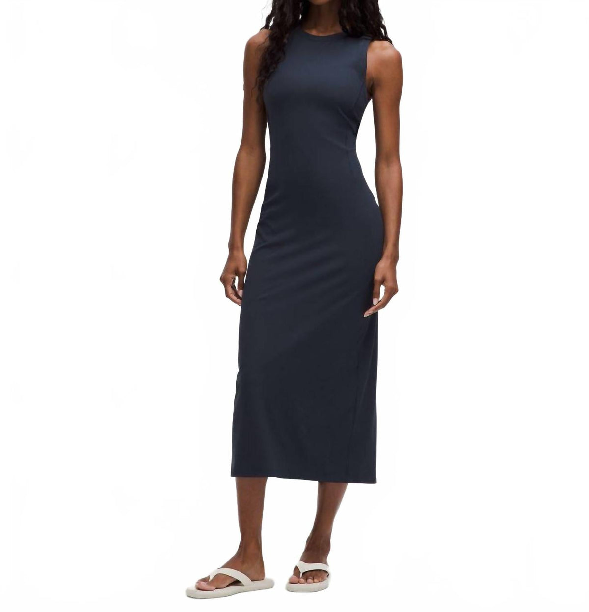 Vestido midi con tejido acanalado color negro