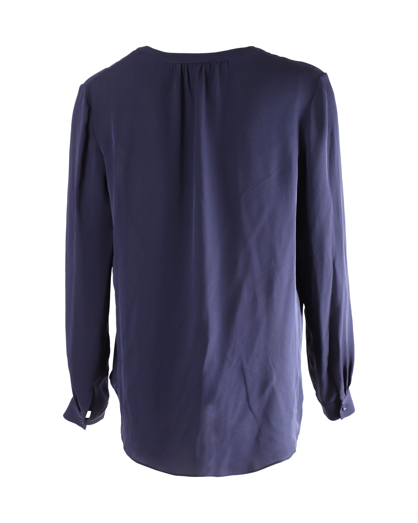 Blusa de seda de manga larga color azul marino